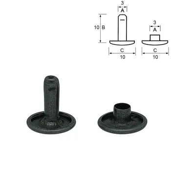 Double cap rivets, 10/10 mm, Black, 25/100 pcs