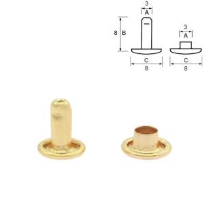 Double cap rivets, 7 mm, brass, 5 pcs