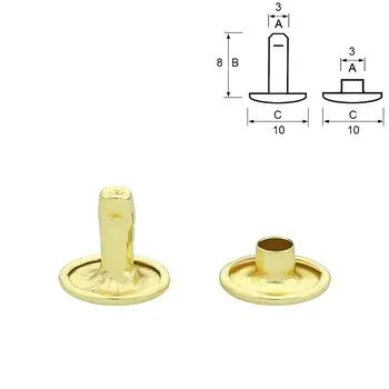 Double cap rivets, 10/8 mm, Brass Plated..25/100 psc