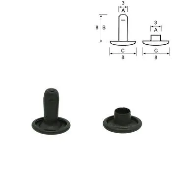 Double cap rivets, 8/8 mm, Matte Black, 25/100 psc