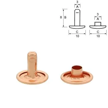 Double cap rivets, 10/8 mm, Rosé Gold.25/100 psc