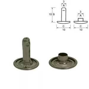 Double cap rivets, 10/10 mm, Gun metal, 25 pcs