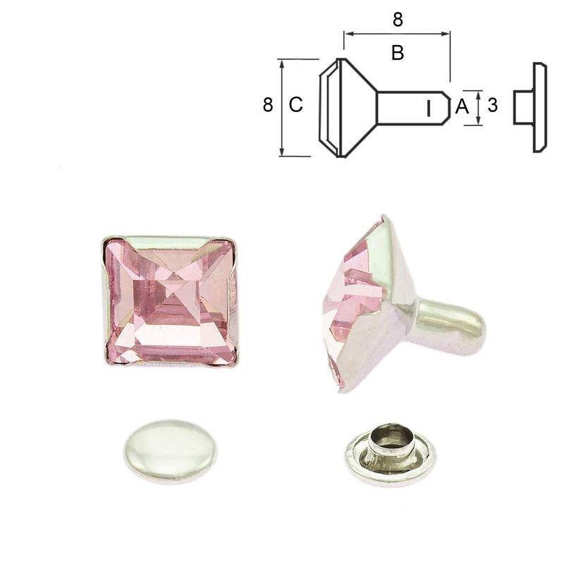 Rivet square Pink crystal, 7x7 mm, 5 pcs
