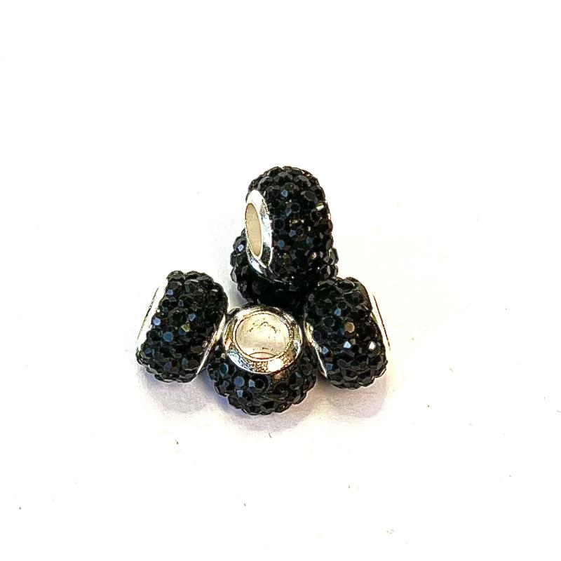 Rhinest. Stainless steel bead. 5-pcs Black.