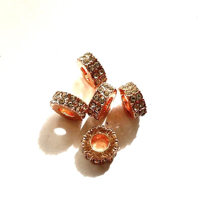 European Beads m. Rhinestone stenar 5-pack. Rosé gold.