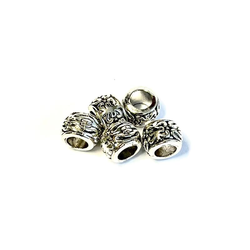 Metal beads with large hole. Antique silver, 5 pcs