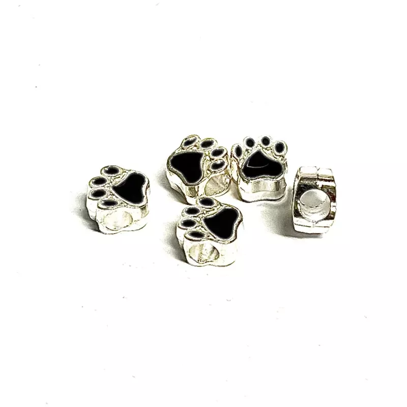 Bead Dogpaw silver color with black pawprint. 5 pcs.
