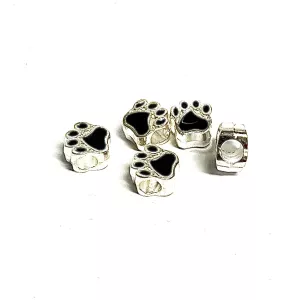 Tasspärla silver m. svartlackad tass. 5-pack