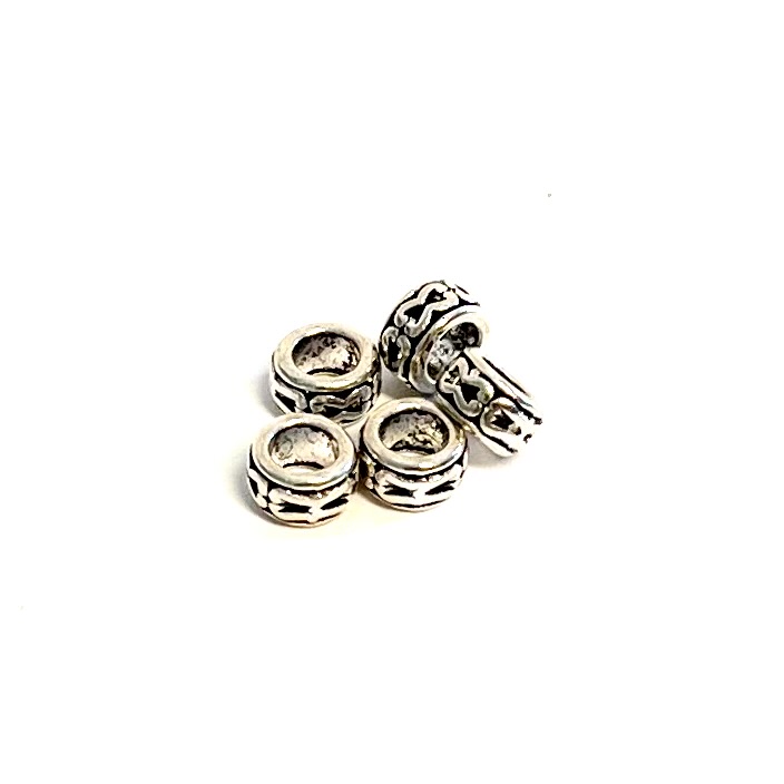 Metal Rondelle bead, 5 pcs Antique silver.