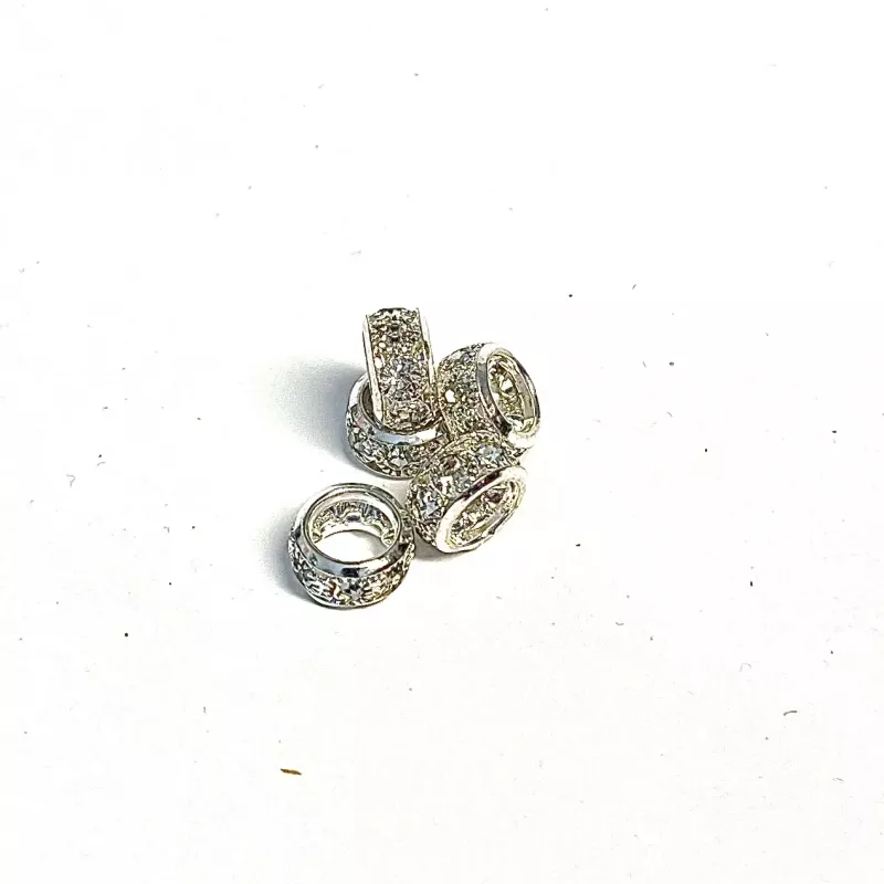 Bead Rhinestone Rondelle silver/clear 5 pcs.