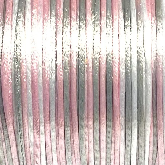 Satintråd/Rattail 1 mm. Rainbow Pastel Pink.