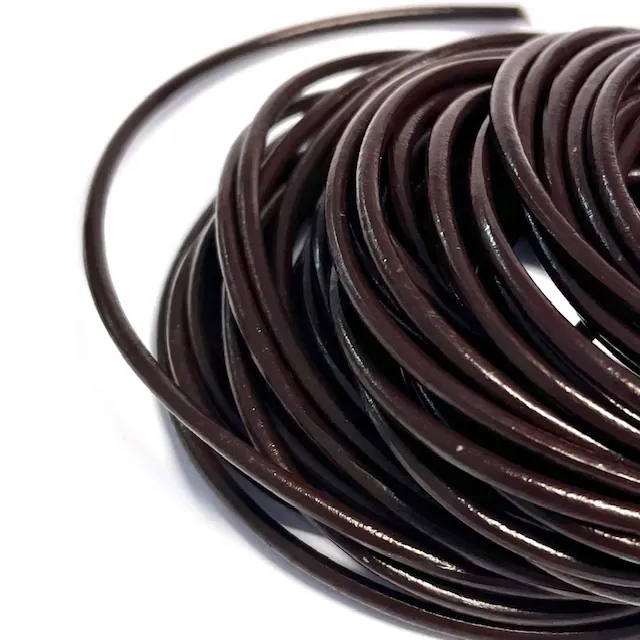 Runt Lädersnöre 3 mm./Ø  Mörk Brun.