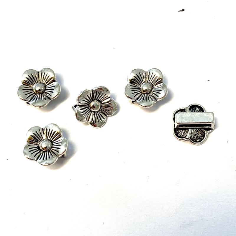 Slider Flower Beads Antique silver 5-pack.