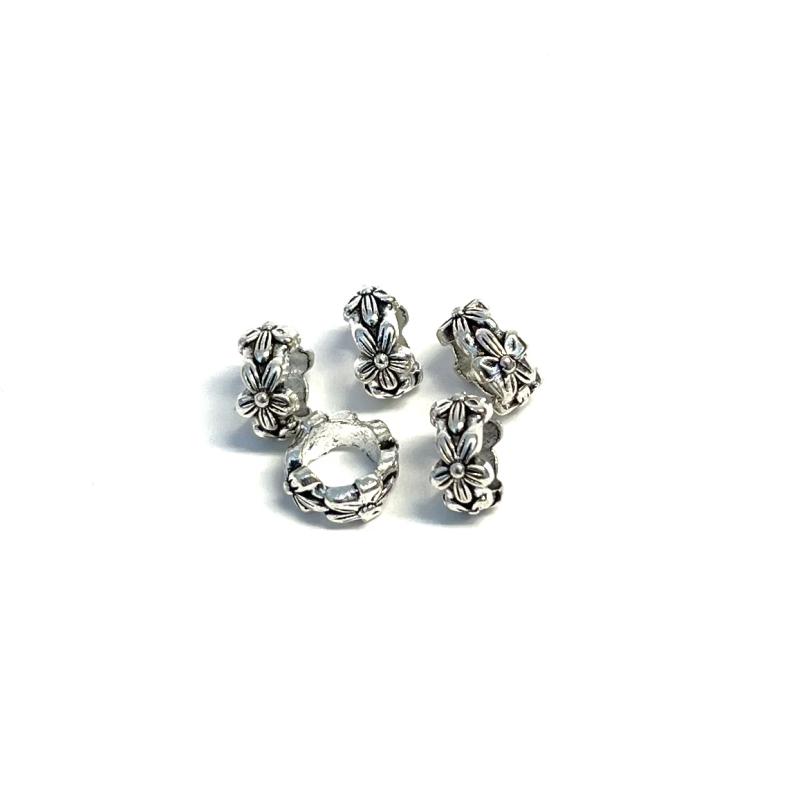 Metal beads, antique silver, 5 pcs