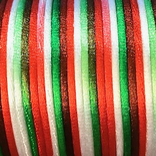 Satintråd/Rattail 2 mm. Rainbow Christmas.