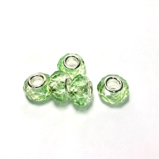Glass beads, light green, 5 pcs