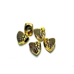Heart bead, antique gold, 5 pcs