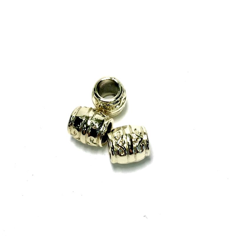 Metal beads, light golden, 2 pcs