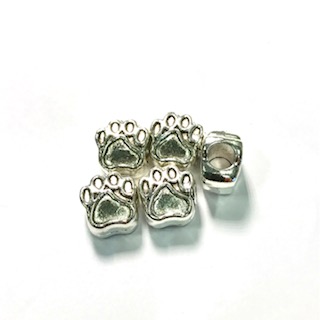 Paw beads antique silver, 5 pcs