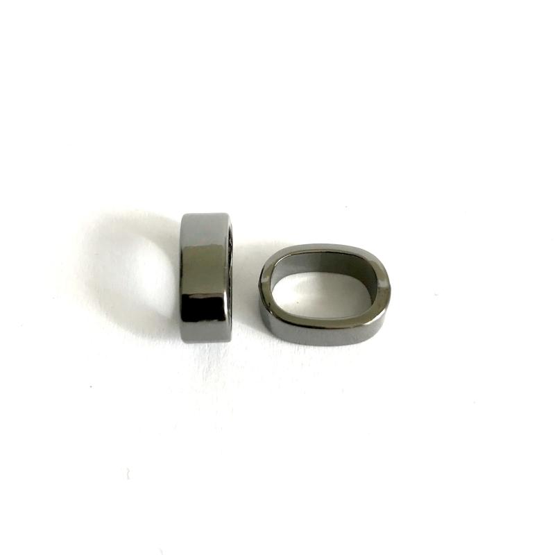 Oval slide beads, hole 8x11 mm, gun metal, 3pcs