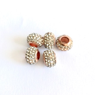 Rhinestone/rosé gold, crystal white, 5 pcs