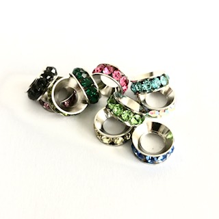 Spacer Beads, 13 mm, silver/mixed colors, 5 pcs