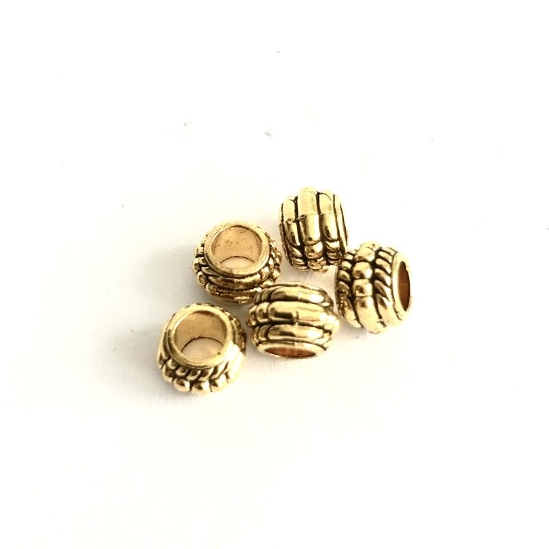 Metal beads with large hole. Antique Gold, 5 pcs