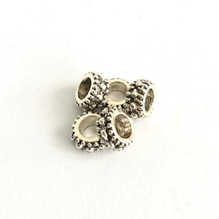 Metal beads with large hole. Antique silver, 5 pcs