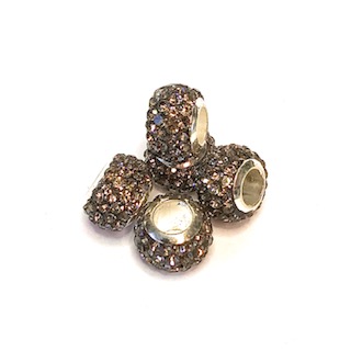 Rhinest. Stainless steel beads 5-pc. Smoke grey.