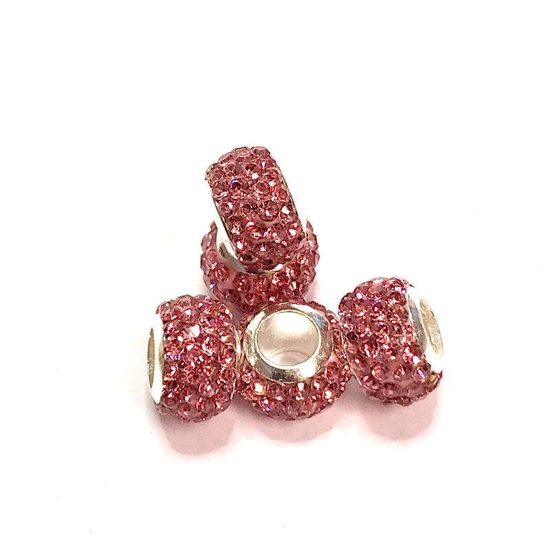 Rhinestone beads Stainless steel . 5 pcs Rose Pink