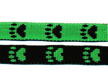 Webbing 15 mm. Green/Black Pawprint