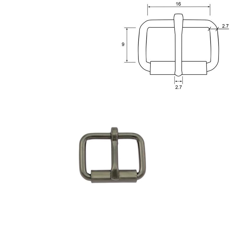 Buckles, 16 mm, Gun metal (2 pcs)