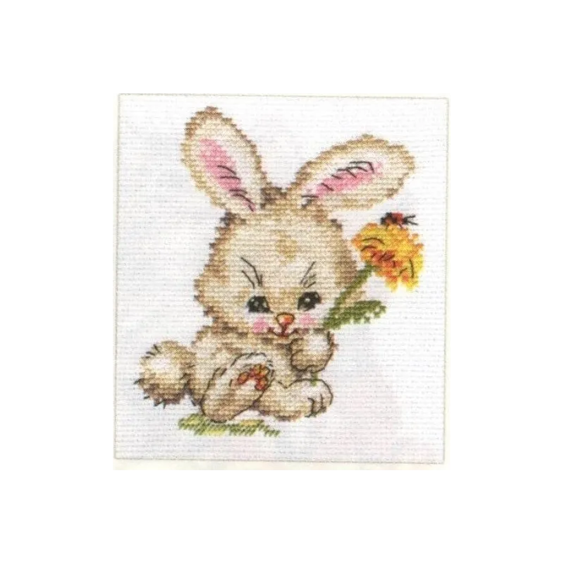 Broderi kit "Bunnie and flower" 10x12 cm.