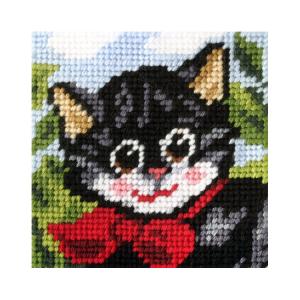 Förtryckt Broderi kit, Halvstygn " Kitten" 16,5x16,5 cm.