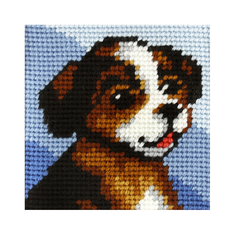 Förtryckt Broderi kit, Halvstygn "Little Puppy" 16,5x16,5 cm.
