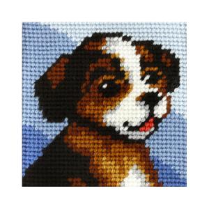 Förtryckt Broderi kit, Halvstygn "Little Puppy" 16,5x16,5 cm.