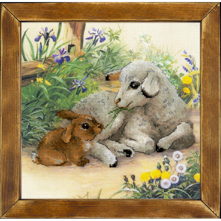 Embroidery Kit Lamb and Rabbit 30x30 cm.
