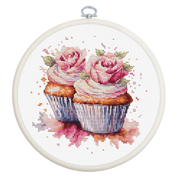 Cross Stitch Kit incl.  hoop "The Cupcakes" 12x12cm