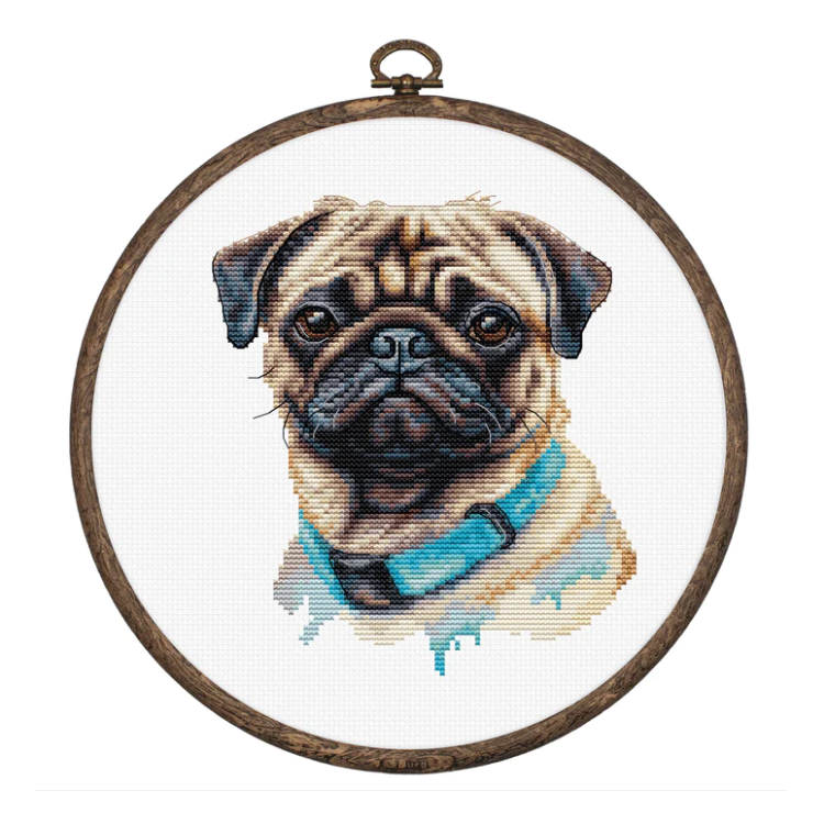 Cross Stitch Kit incl. hoop "Pug" 13x15cm