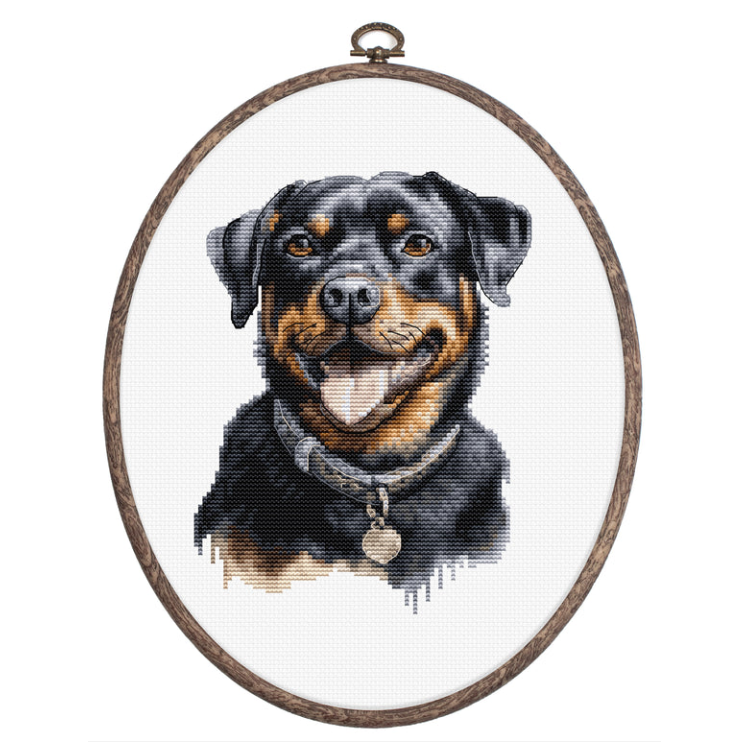 Cross Stitch Kit incl. hoop "Rottweiler" 13x17 cm.