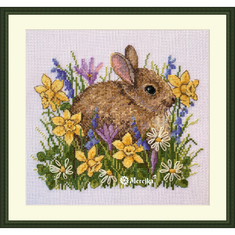 Embroidery Kit  "RABBIT in FLOWERS" 15x18 cm.
