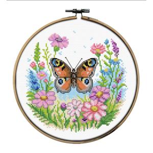 Cross Stitch Kit incl. hoop "Butterfly" 20cm Ø
