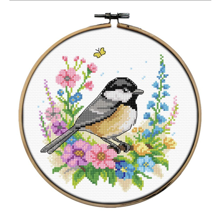 Cross Stitch Kit incl. hoop "Bird" 20cm Ø