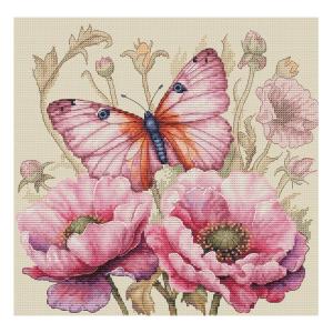 Broderikit Blommor & fjäril. 24x23 cm.