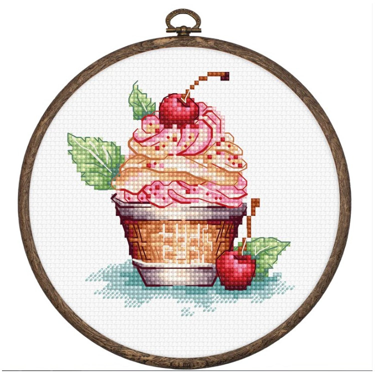 Embroidery kit "Cherry ice cream" 8x9  cm.