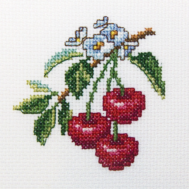 Broderi kit "Körsbär" 10x10 cm.