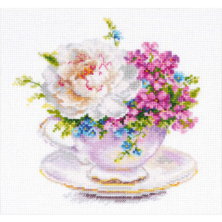 Embroidery Kit CUP WITH PEONY 16x16 cm.