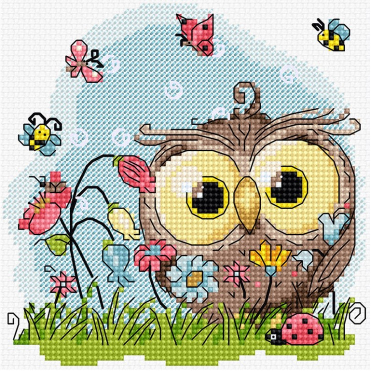 Broderi kit "Happy Owl" 13x13 cm.