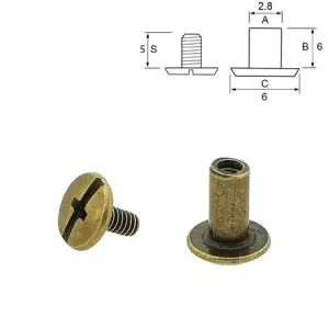 Chicago Skruv 6/6 mm.5-pack Antique Brass. "New Size"
