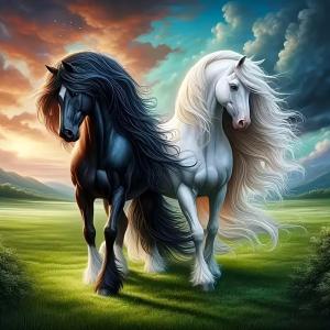 Diamond Painting Black/White Horse 40x40 cm Square.